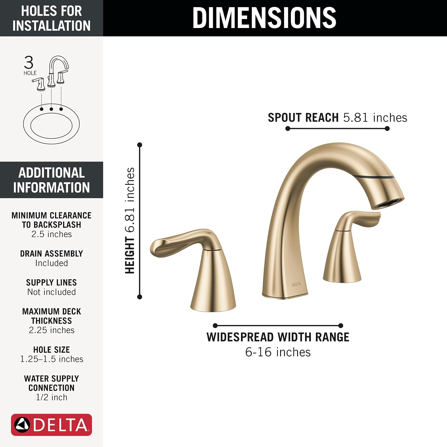 Delta Arvo Brushed Gold Bathroom Faucet with Sprayer, 8 Inch 3 Hole Widespread Bathroom Sink Faucet with Pull Out Sprayer, Push-Pop Drain, Champagne Bronze 35840LF-CZPD
