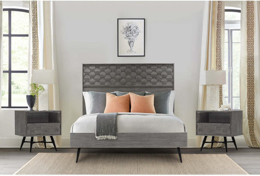 Armen Living Makena 3 Piece Queen Bedroom Set in Grey Acacia Wood