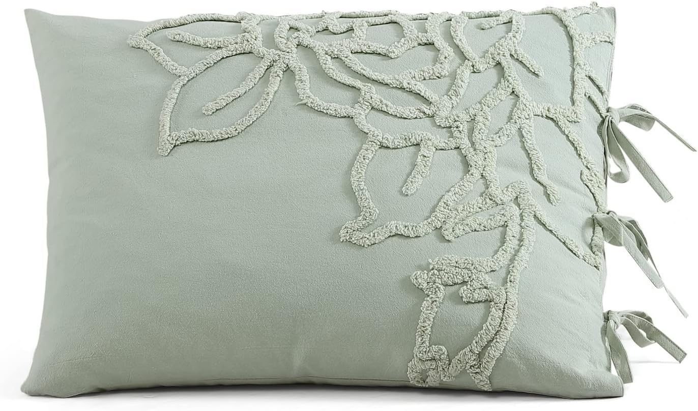 Peri Home 100% Cotton 3-Piece Sage Comforter and Sham Set, Green Chenille Rose, Full/Queen