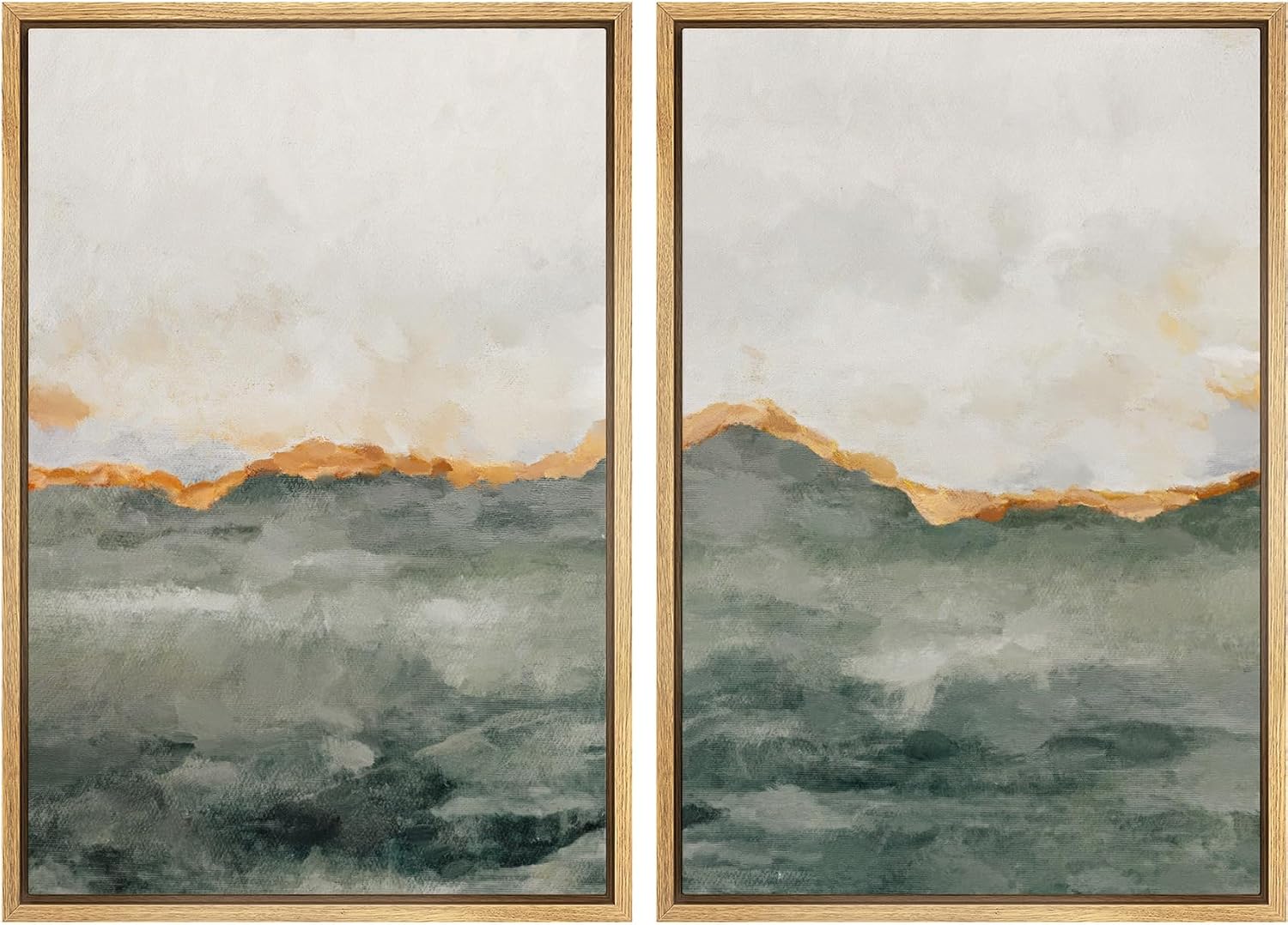 MUDECOR Framed Canvas Print Wall Art Set Gold Gray Pastel Watercolor Stroke Abstract Shapes Illustrations Modern Art Decorative Bohemian Calm/Zen for Living Room, Bedroom, Office - 24'x36'x2 Natural