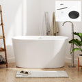 FerdY Shangri-La 47' Acrylic Freestanding Bathtub, Small Classic Oval Shape Acrylic Soaking Bathtub with Matte Black Drain & Minimalist Linear Design Overflow, Modern White, cUPC Certified