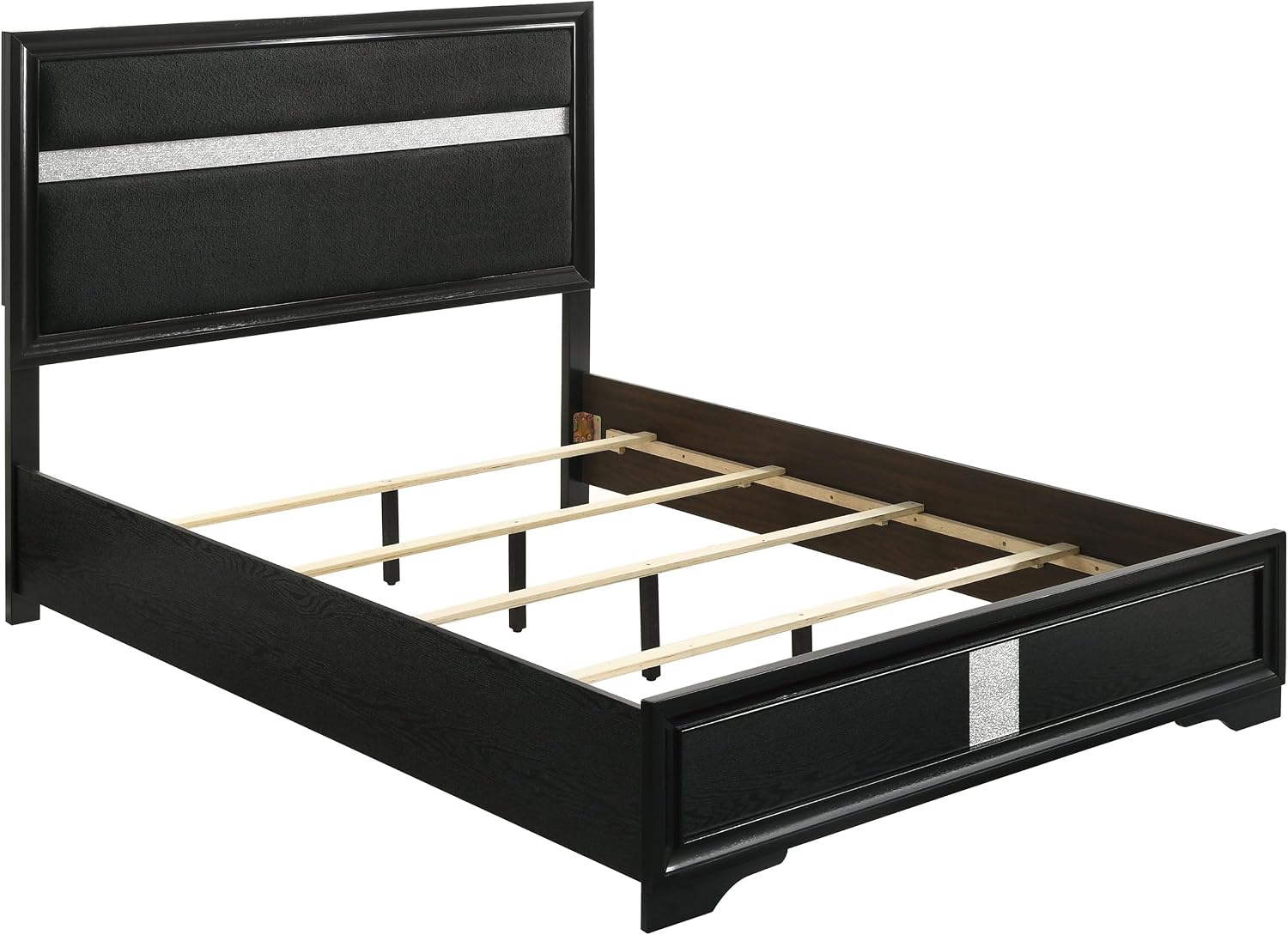 Coaster Home Furnishings Miranda Contemporary 4-Piece Bedroom Set Fabric Upholstered Queen Size Panel Bed Frame 54-inch Headboard Black 206360Q-S4