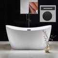 WOODBRIDGE 59' Acrylic Freestanding Bathtub Contemporary Soaking White Tub with Matte Black Overflow and Drain，B0016 -MB-Drain &O