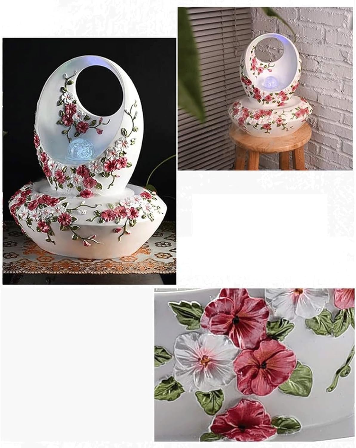 Vintage Fountain, Tabletop Fountain with LED Lights and Humidifier, Water Fountains Soothing Sound Relaxation Meditation,Small-