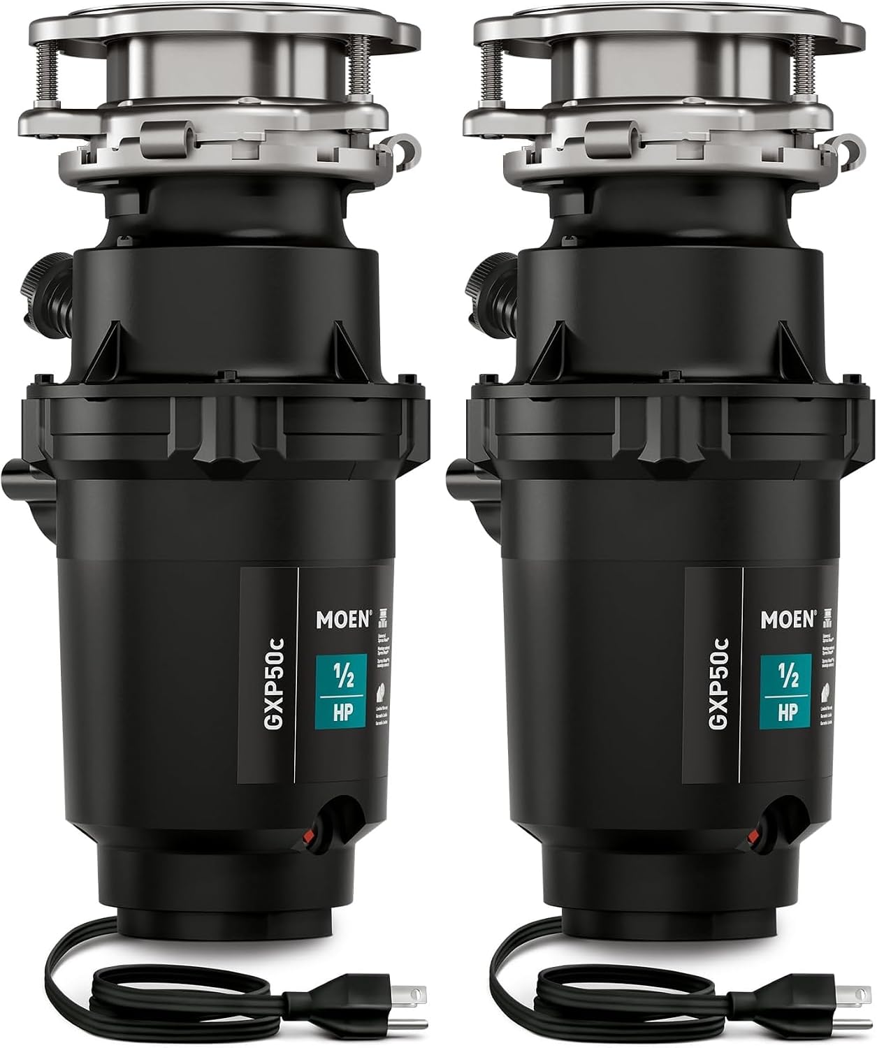 Moen Prep Series PRO 1/2 HP Continuous Feed Compact Garbage Disposal, Power Cord Included, GXP50C (Pack of 2)