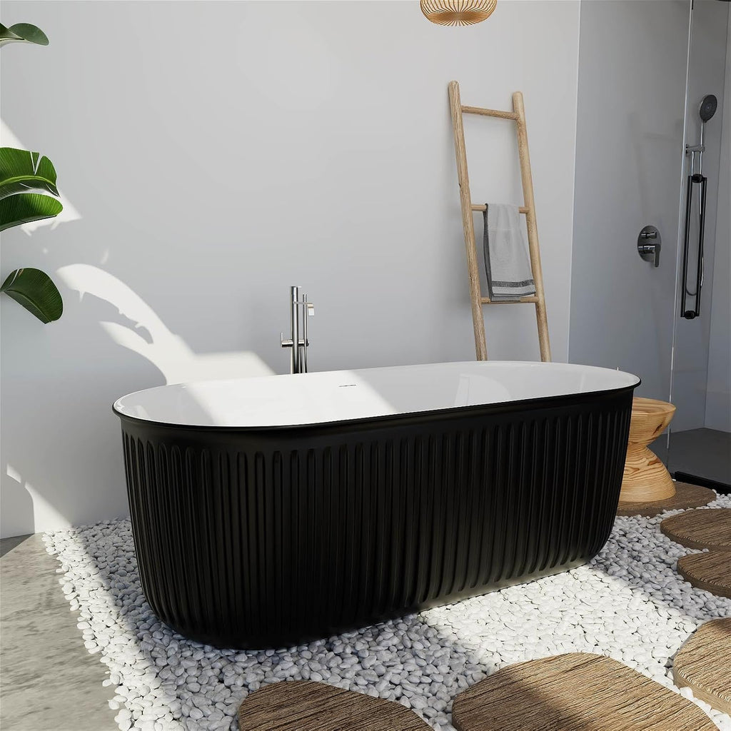 67' Freestanding Bathtub Double Ended Shape,Painted Ripple Bathtub，Soaking Tub with Integrated Slotted Overflow, Toe-Tap Chrome Drain, cUPC Certified,Black