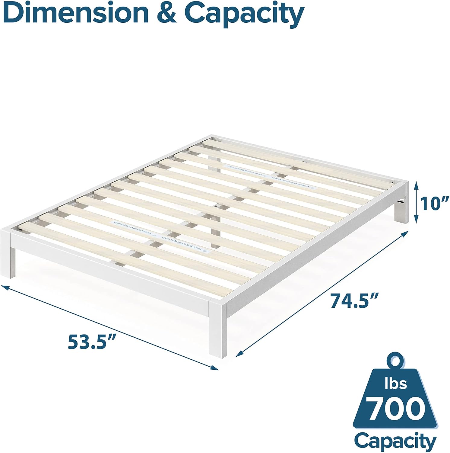 Zinus Arnav Metal Platform Bed Frame, Wood Slat Support, No Box Spring Needed, Easy Assembly, White, Full