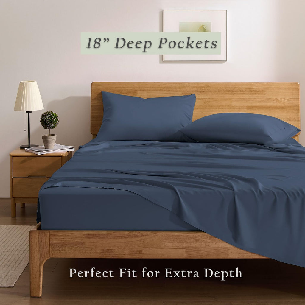 TOSMO Luxury Cooling Sheet Set | 100% Viscose from Organically Grown Bamboo | FSC® Certified | Queen Size | 18' Deep Pockets | Silky Soft Natural Bedding for Hot Sleeper [Slate]