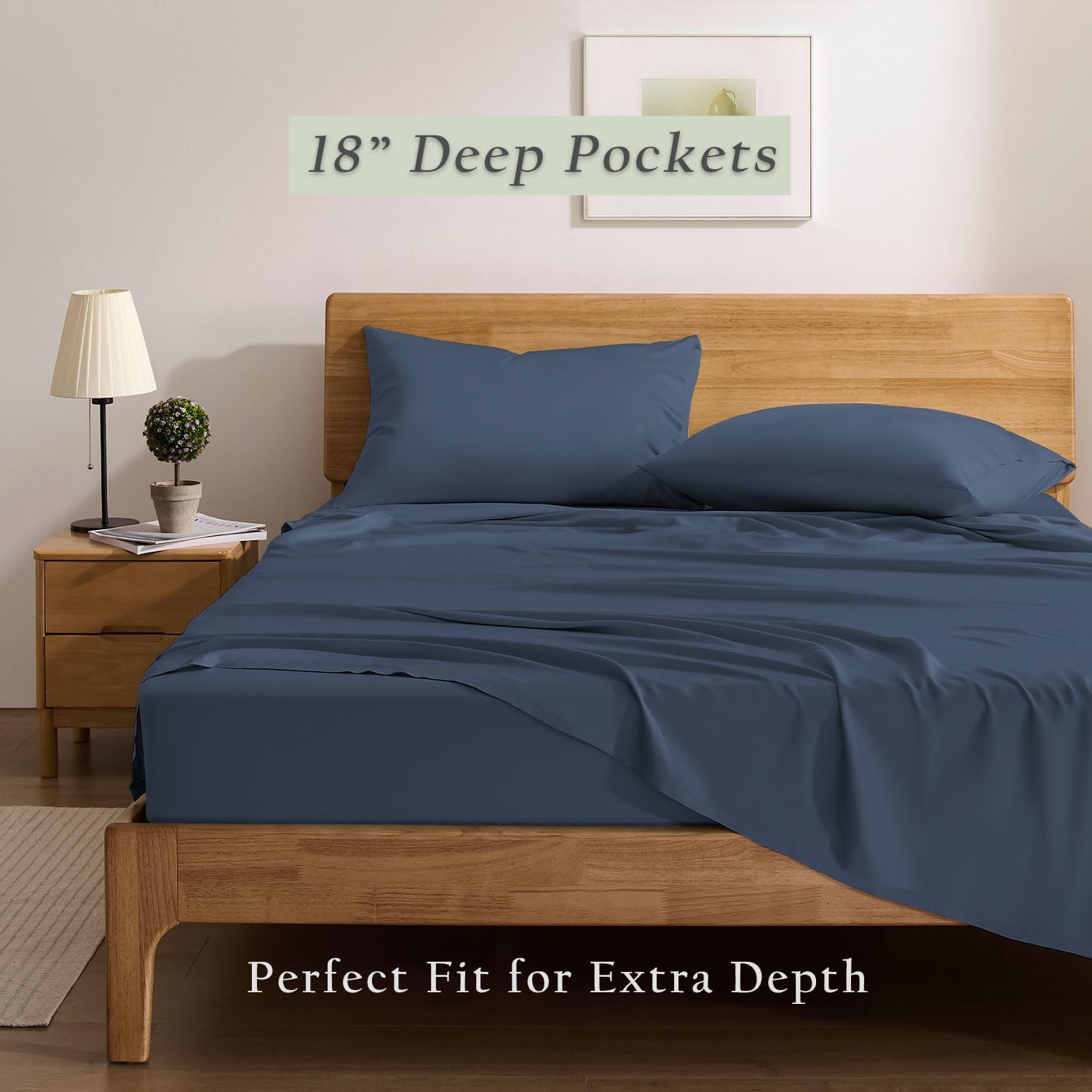 TOSMO Luxury Cooling Sheet Set | 100% Viscose from Organically Grown Bamboo | FSC® Certified | Queen Size | 18' Deep Pockets | Silky Soft Natural Bedding for Hot Sleeper [Slate]