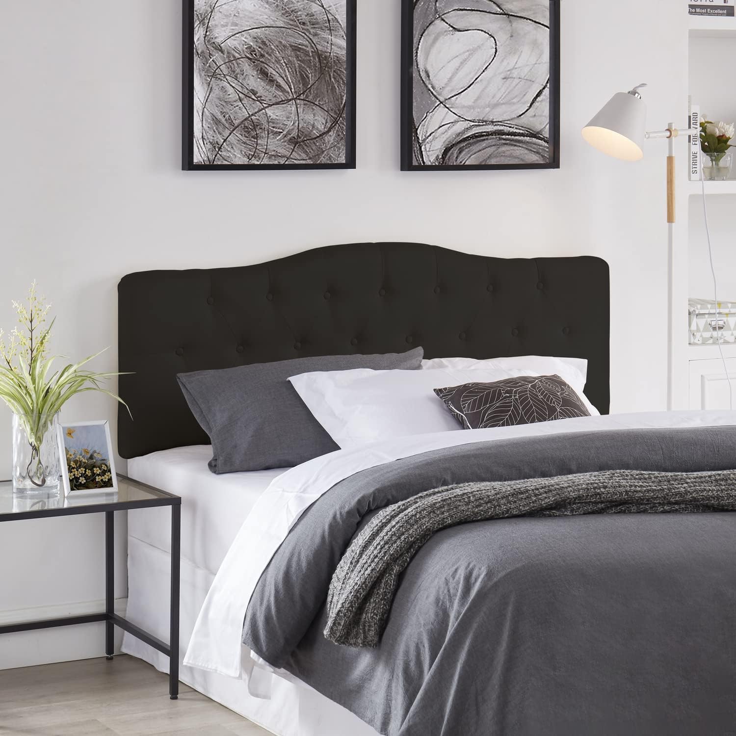 Naomi Home Cassandra Queen Tufted Headboard, Upholstered in Durable Linen Fabric – Premium Foam Cushioning, Adjustable Height, Floating Wall or Bed Frame Mount, Compatible with Adjustable Beds