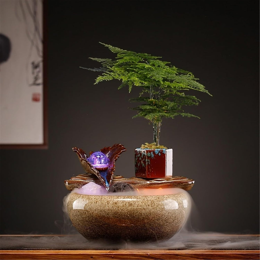 Tabletop Chinese Style Tabletop Fountain Relaxation Water Feature Circulating Ceramic Fish Tank Decor