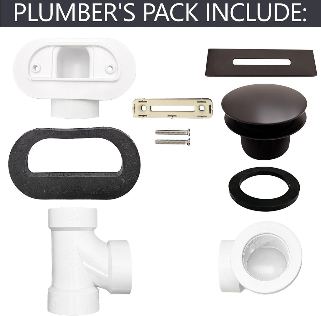 Westbrass D560RK-12 SCH. 40 PVC 1-1/2' Coarse Thread Plumber's Pack Tip-Toe Bathtub Drain Plug with Linear Overflow Faceplate, Tee & Elbows, Oil Rubbed Bronze (5-Pack)