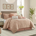 Grand Avenue Floral Comforter Set Queen Size, Blush 7 Pieces Jacquard Bedding Set, Cotton &Polyester Bedding, All Season, Bedskirt, Pillows Shams