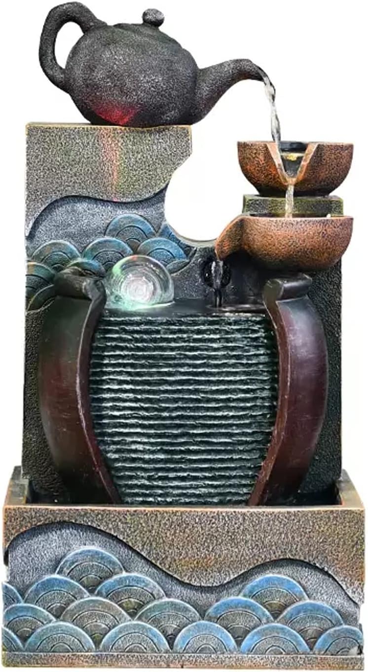 HIHELO Desktop Fountain Tabletop Fountain Resin Waterfall Tabletop Fountain Decoration Indoor Meditation Waterfall with Submersible Pump Water Fountain Outdoor