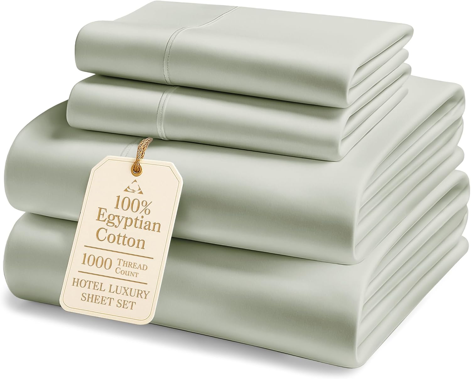 100% Egyptian Cotton Queen Bed Sheet Set – 1000 Thread Count 4 Piece Queen Sheets Set, Breathable & Fade Resistant, Silky Sateen Weave, Ultra-Soft Hotel Luxury Bedding with 15' Deep Pocket - Mineral