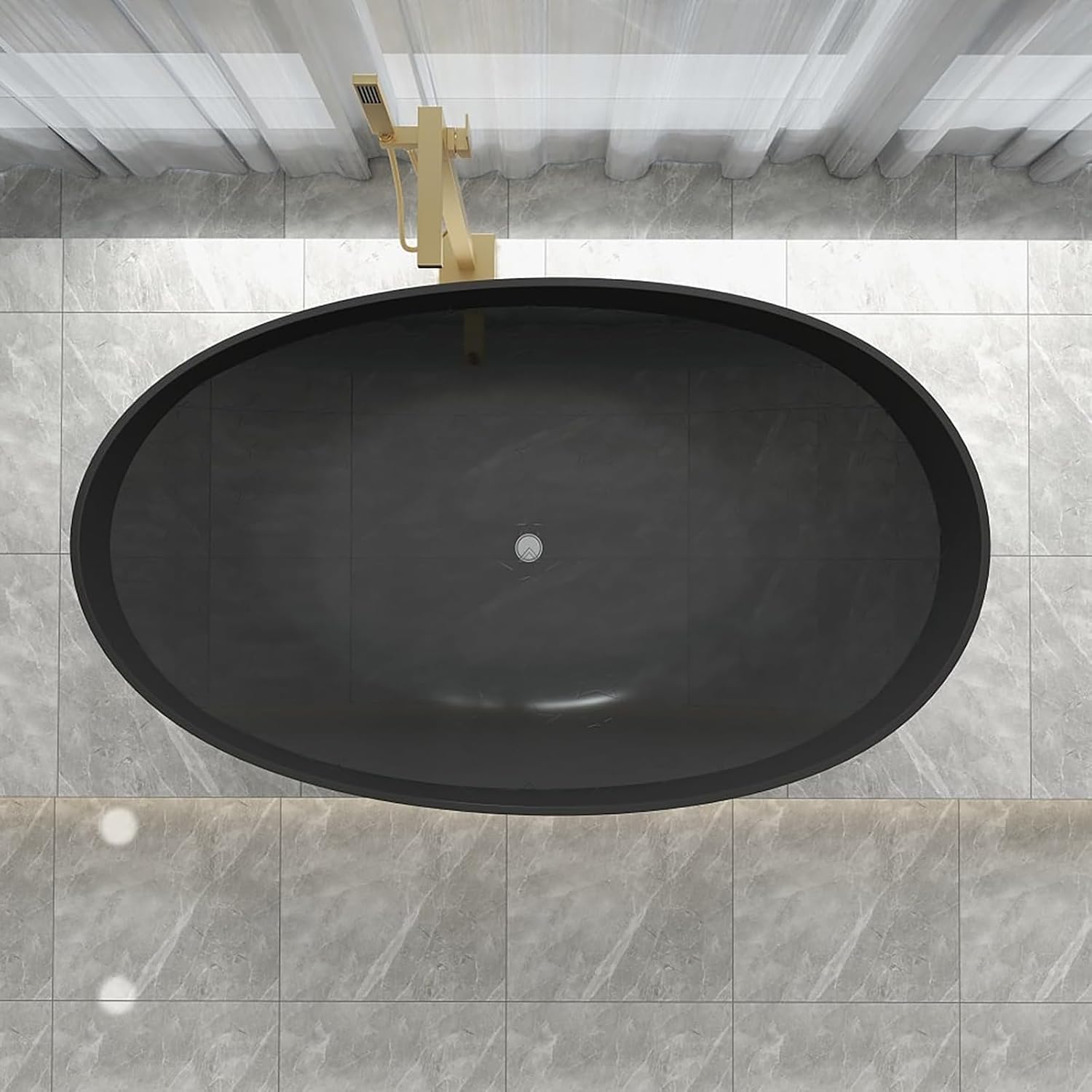 Freestanding 71 Inch Oval Bathtub Stone Resin Soaking Bathtub with Center Drain (Black)