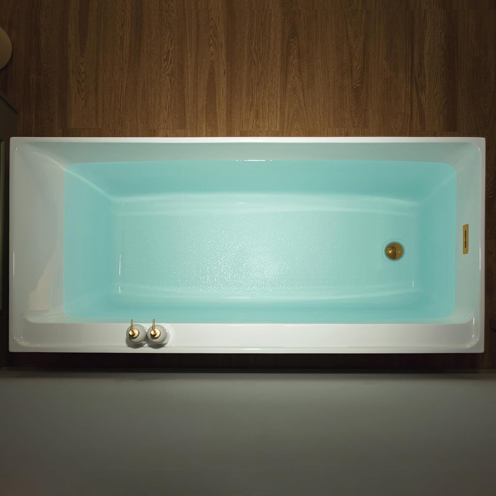 WOODBRIDGE 66-7/8' L x 31-1/2' W Freestanding Contemporary Soaking Bathtub with Brushed Gold Drain & Overflow, White, B6710-BG