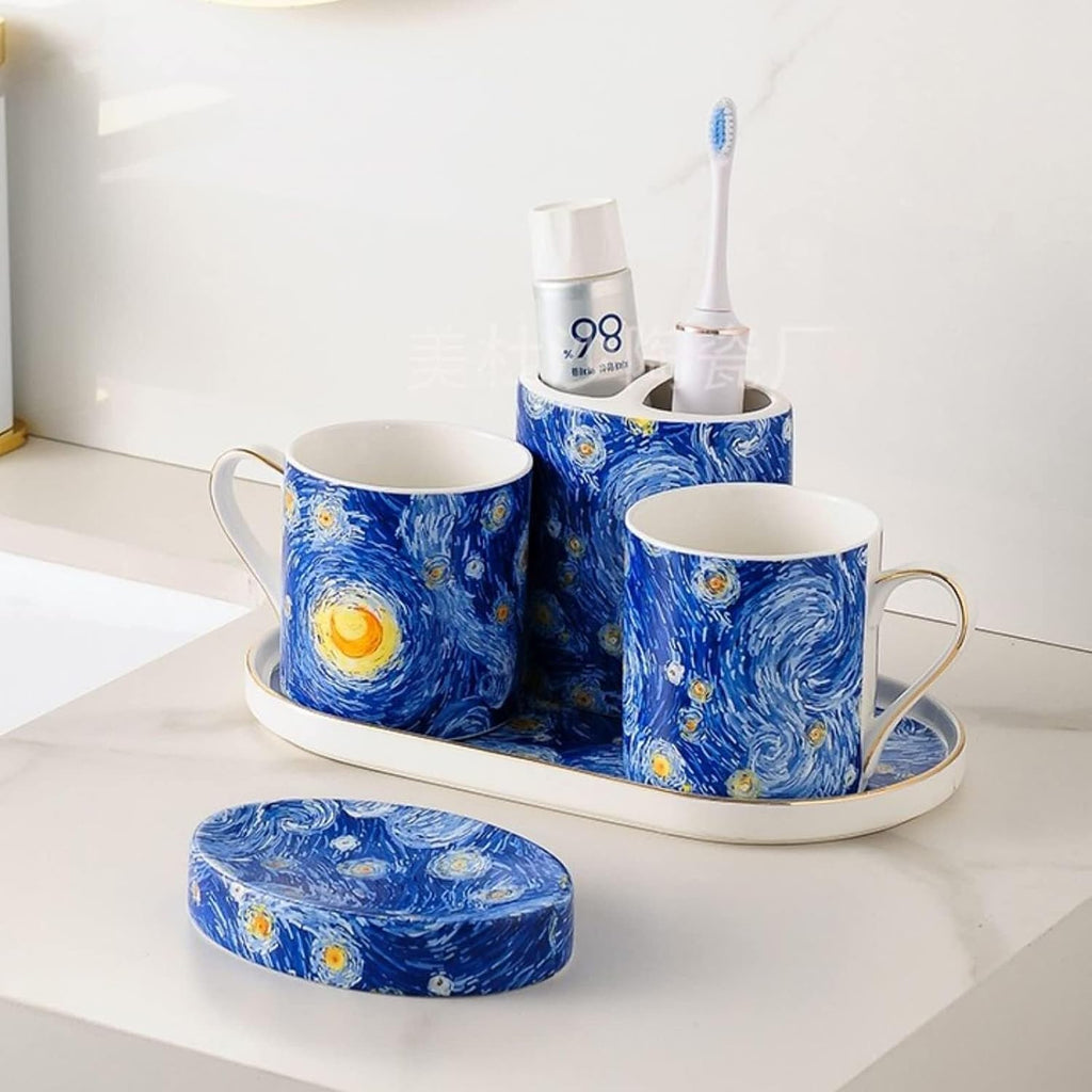 Bathroom Accessory Blue Ceramic Bath Accessory Set Hand Paint Soap Dispenser Soap Dispenser Sets