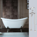 WOODBRIDGE All Inclusive Package 59' Heavy Duty Acrylic Double Slipper Clawfoot Bath Tub with Brushed Nickel Feet+B/N Drain &Overflow+B/N Faucet
