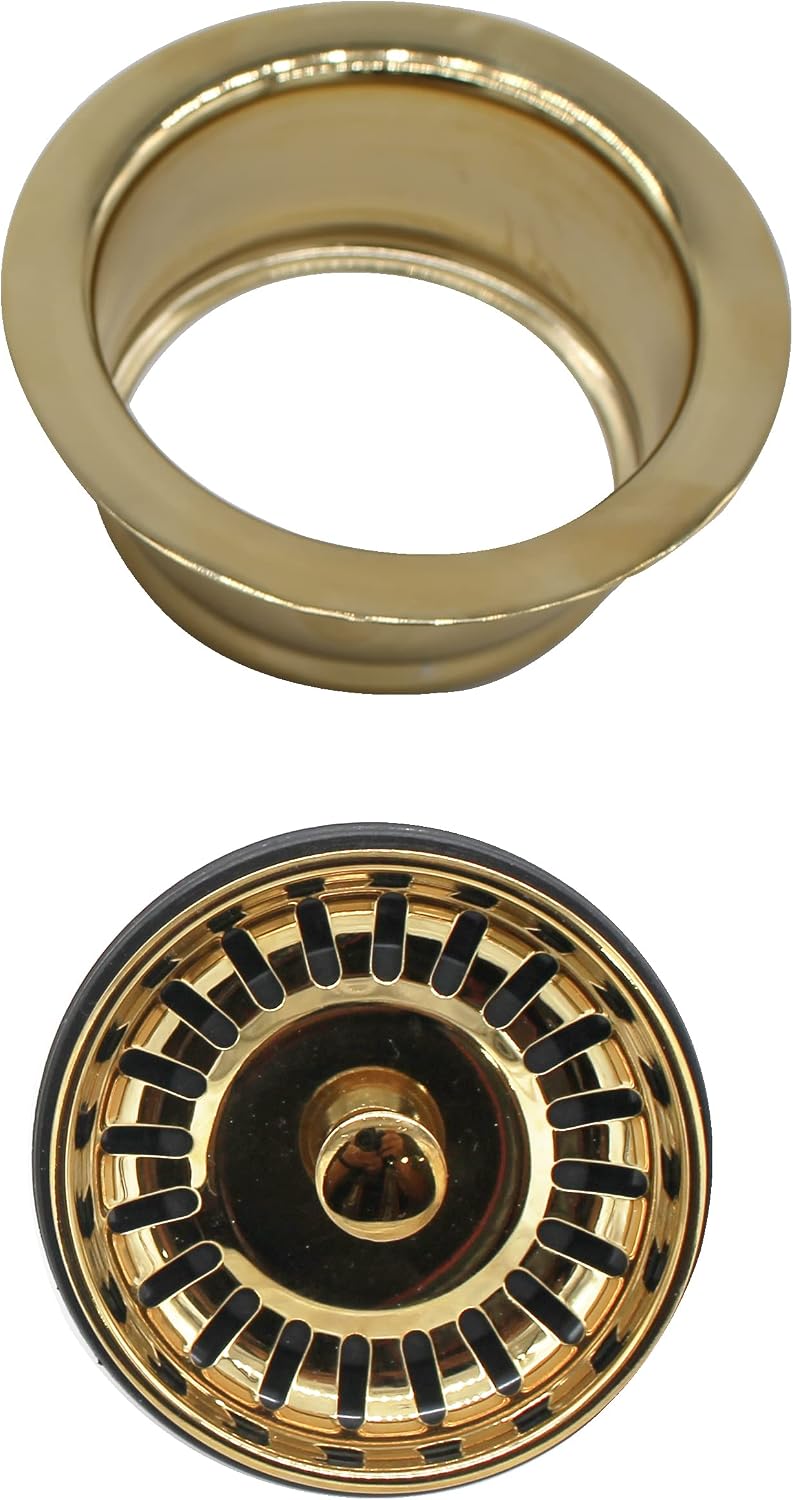 Westbrass CO2165S-01 COMBO PACK 3-1/2' Post Style Large Kitchen Sink Basket Strainer and Waste Disposal Drain Flange with Basket Strainer, Polished Brass