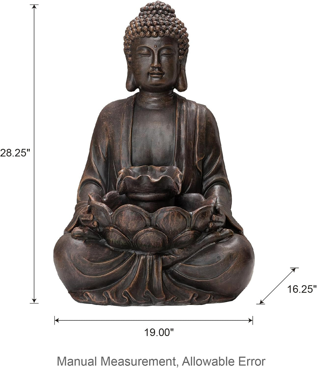 Glitzhome Outdoor Fountain 28' H, Large Zen Style Buddha Waterfall Fountains Indoor Water Fountain with Pump & LED Lights, Freestanding Water Feature Outside Garden Backyard Decor