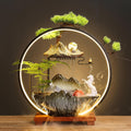 Tabletop Fountain with LED Light, Indoor Waterfall Fountain with Water Wheel & Wood Base, Chinese-Style Creative Water Feature for Office Living Room Bedroom(B)