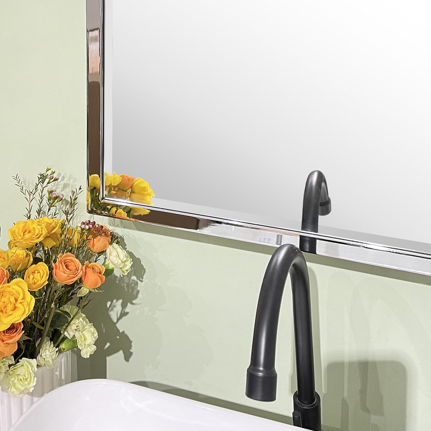 TEHOME Chrome Recessed Bathroom Medicine Cabinet with Mirror Squared Cornered Rectangle Metal Framed Medicine Cabinet with Beveled Mirror 16x24''