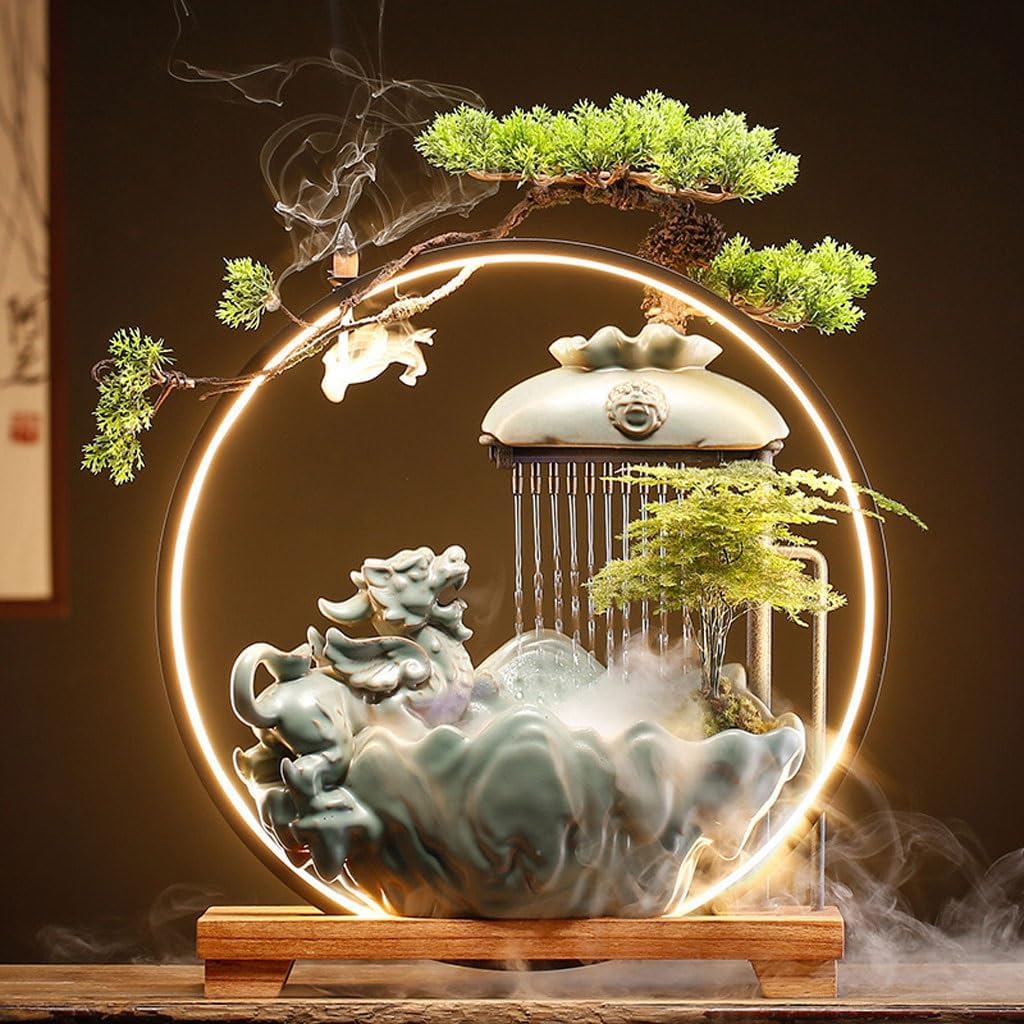 GUERNSEY Tabletop Fountain Chinese Style Water Ornaments Home Living Room Fountain Circulating Water Ornaments Office Desktop Fountain Ornaments Indoor Waterfall Feature Indoor Fountain
