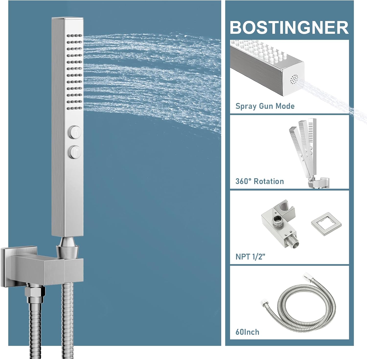 Shower Faucets Sets Shower System with Body Jets, Bostingner 10' Rain Shower Head with 2 In 1 Handheld Spray and 4 Jets, Wall Mounted All Metal 3 Way Shower Set with Valve and Trim Kit,Brushed Nickel