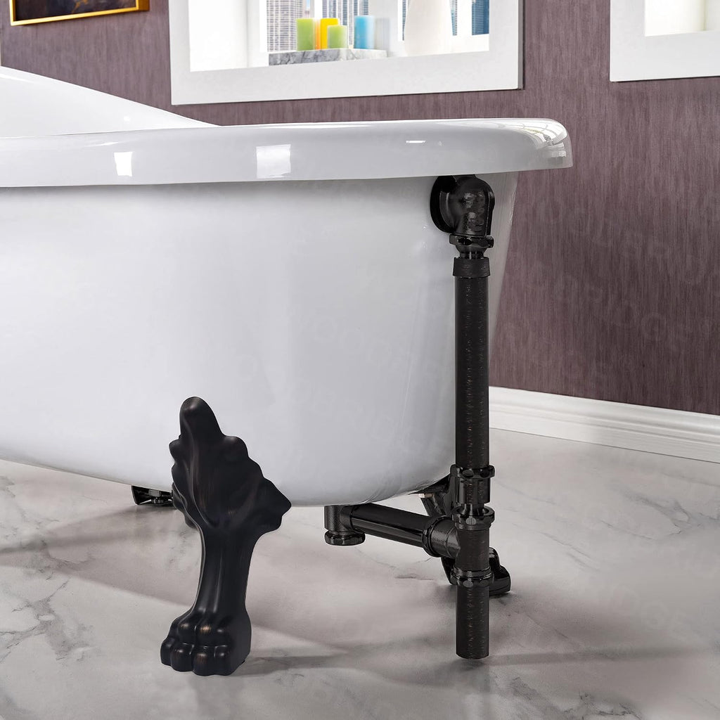 WOODBRIDGE 54' Heavy Duty Acrylic Slipper Clawfoot Bath Tub with ORB Feet + ORB Drain &Overflow