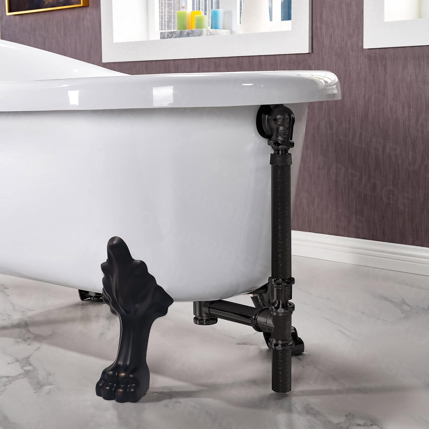WOODBRIDGE 54' Heavy Duty Acrylic Slipper Clawfoot Bath Tub with ORB Feet + ORB Drain &Overflow