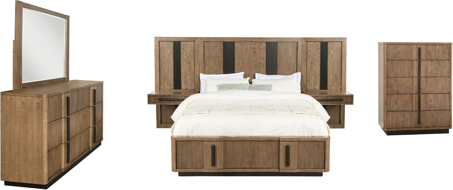 Coaster Home Furnishings Terrace Transitional 6-Piece Bedroom Set Queen Size Wall Panel Storage Bed Frame 58-inch Headboard Ash Brown 224900Q-S6P