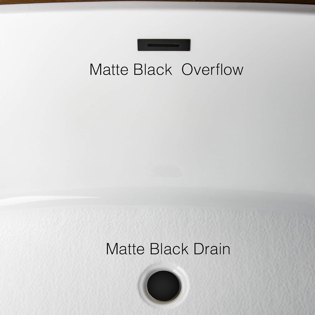 WOODBRIDGE 59' Acrylic Freestanding Bathtub Contemporary Soaking White Tub with Matte Black Overflow and Drain，BTA1518 -MB-Drain &O