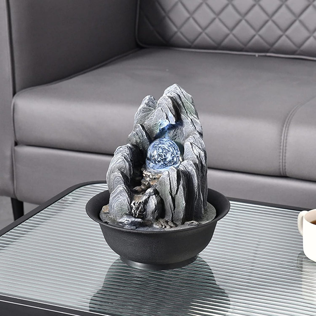 HIHELO Desktop Fountain Desktop Fountain Indoor Tabletop Fountain Waterfall with Rotatable Ball for Desk Office Home Bedroom Water Fountain Outdoor