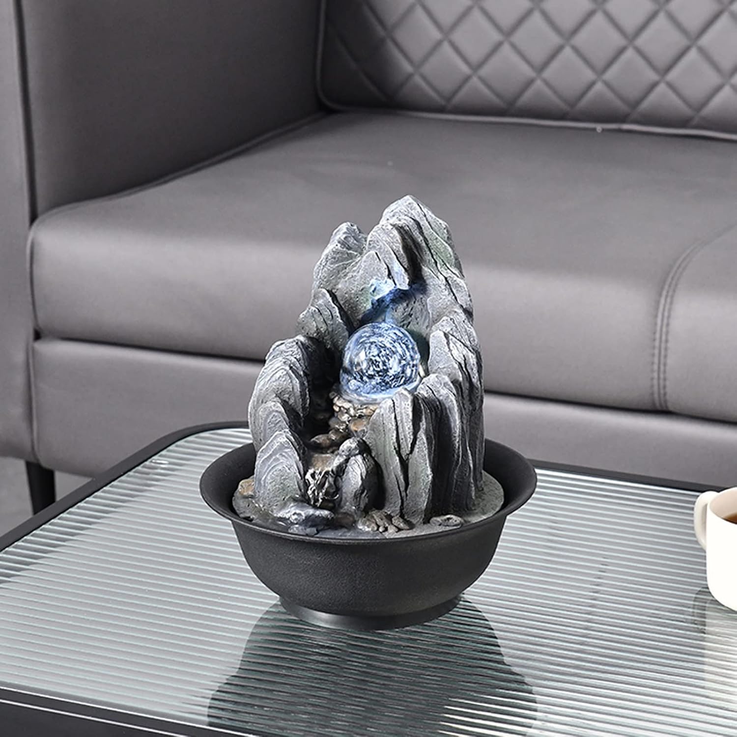 HIHELO Desktop Fountain Desktop Fountain Indoor Tabletop Fountain Waterfall with Rotatable Ball for Desk Office Home Bedroom Water Fountain Outdoor