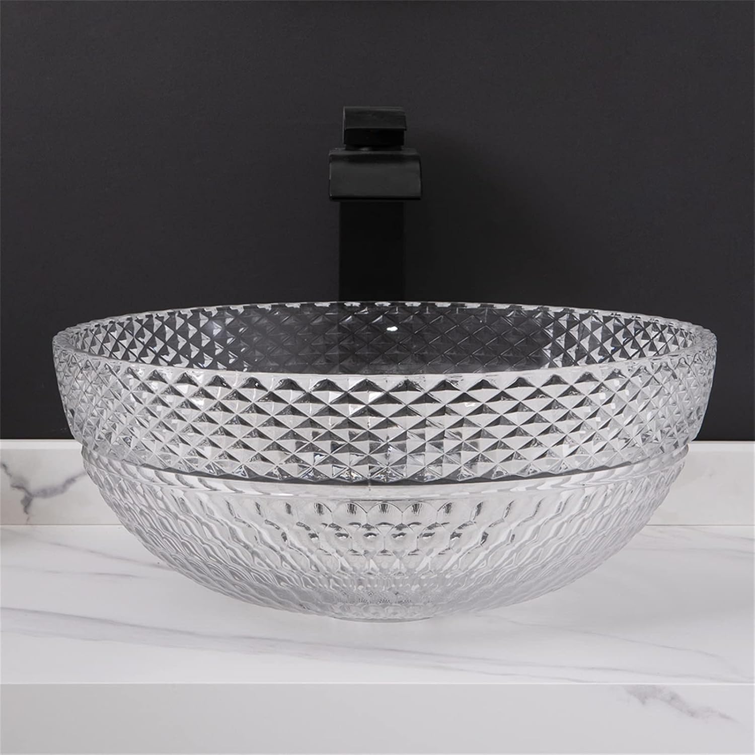 Tempered Glass Vessel Bathroom Vanity Sink Round Bowl, Transparent Above Counter Bathroom Vessel Vanity Sink with Chrome Faucet and Pop-Up Drain Combo,Single Basin Set (Single Basin)