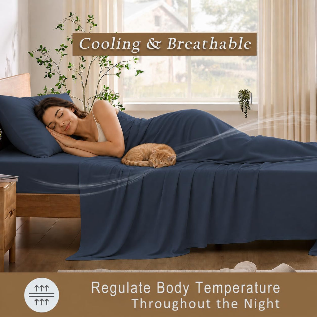 TOSMO Luxury Cooling Sheet Set | 100% Viscose from Organically Grown Bamboo | FSC® Certified | Queen Size | 18' Deep Pockets | Silky Soft Natural Bedding for Hot Sleeper [Slate]