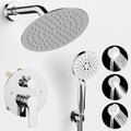 Shower Faucet Set 8IN Brass Rough-In Valve Body Trim Kit Rainfall Included Handle Accessories Complete 2 Functions with Rain Head and Handheld Bathroom Systems (8'', Chrome Polished)