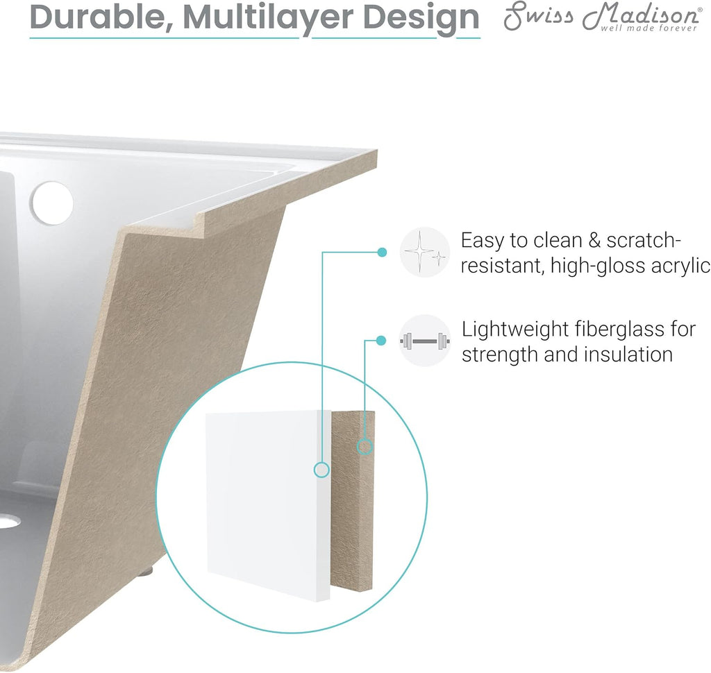 Swiss Madison Voltaire 48' x 32' Right-Hand Drain Alcove Bathtub
