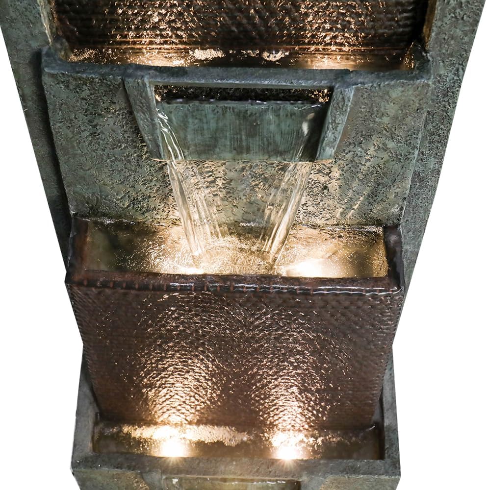 39.3'' Tall Floor Outdoor Fountains and Waterfalls with Lights Indoor Water Fountain Outdoor Modern Floor-Standing Fountain for Yard, Floor Patio, Backyard and Home Art Decor