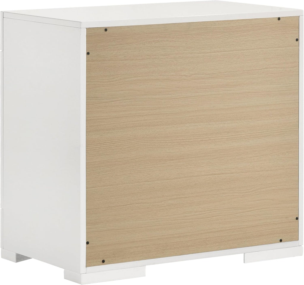 Coaster Home Furnishings Ives Contemporary 4-Piece Bedroom Set Queen Size LED Panel Bed Frame 57-inch Headboard White High Gloss 224941Q-S4