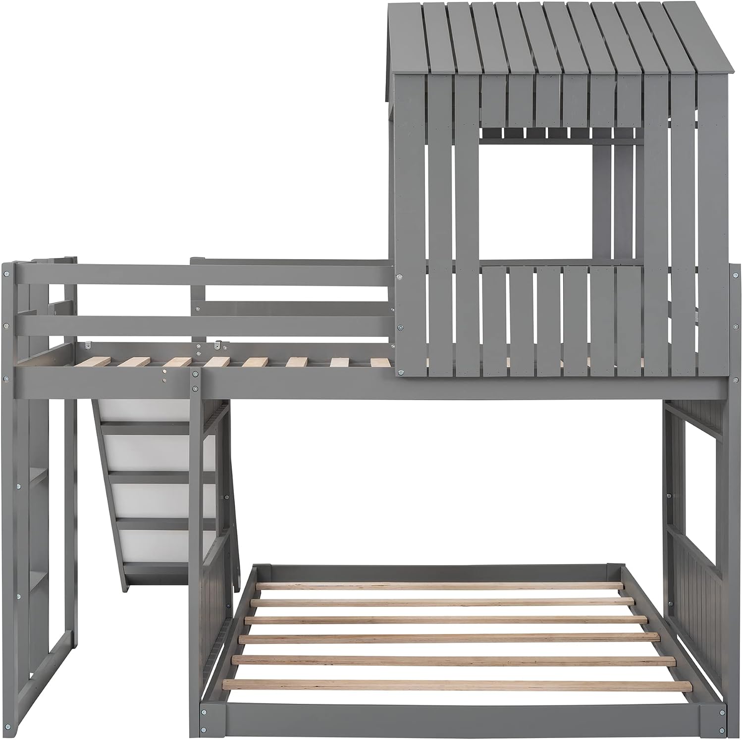 MERITLINE House Bed Bunk Beds with Slide Twin Over Full Size Bunk Bed Frame with Slide,Wooden Playhouse - Design Slide Bunk Beds Twin Over Full Bunk for Boys and Girls