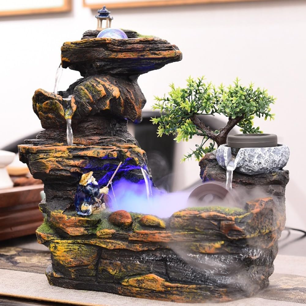 GRFIT Indoor Fountain Automatic Flow Waterfall Fountain Prosperity Mountain for Business & Home Decor Tabletop Fountain