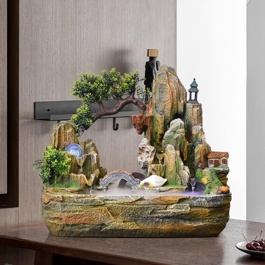HIHELO Desktop Fountain Tabletop Fountain Rockery Table Top Fountain Home Decoration Ornaments for Home, Living Room, Study Room, Office Water Fountain Outdoor (Color : with Nebulizer)