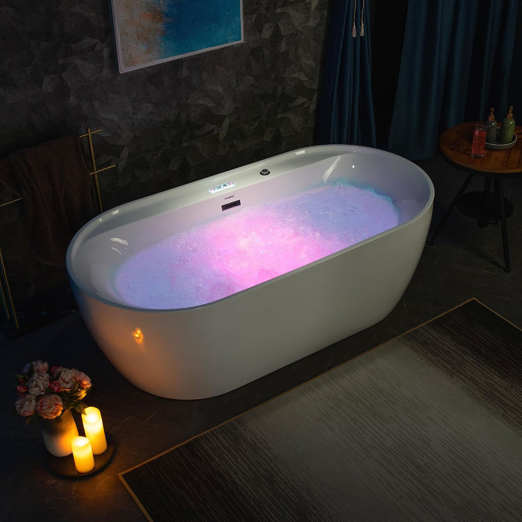 WOODBRIDGE 72' x 35-3/8' Whirlpool and Air Bath Heated Soaking Combination Tub with Adjustable Speed Air Blower and Display Control Panel, Matte Black Finish Trim and Drain Kit, BM500