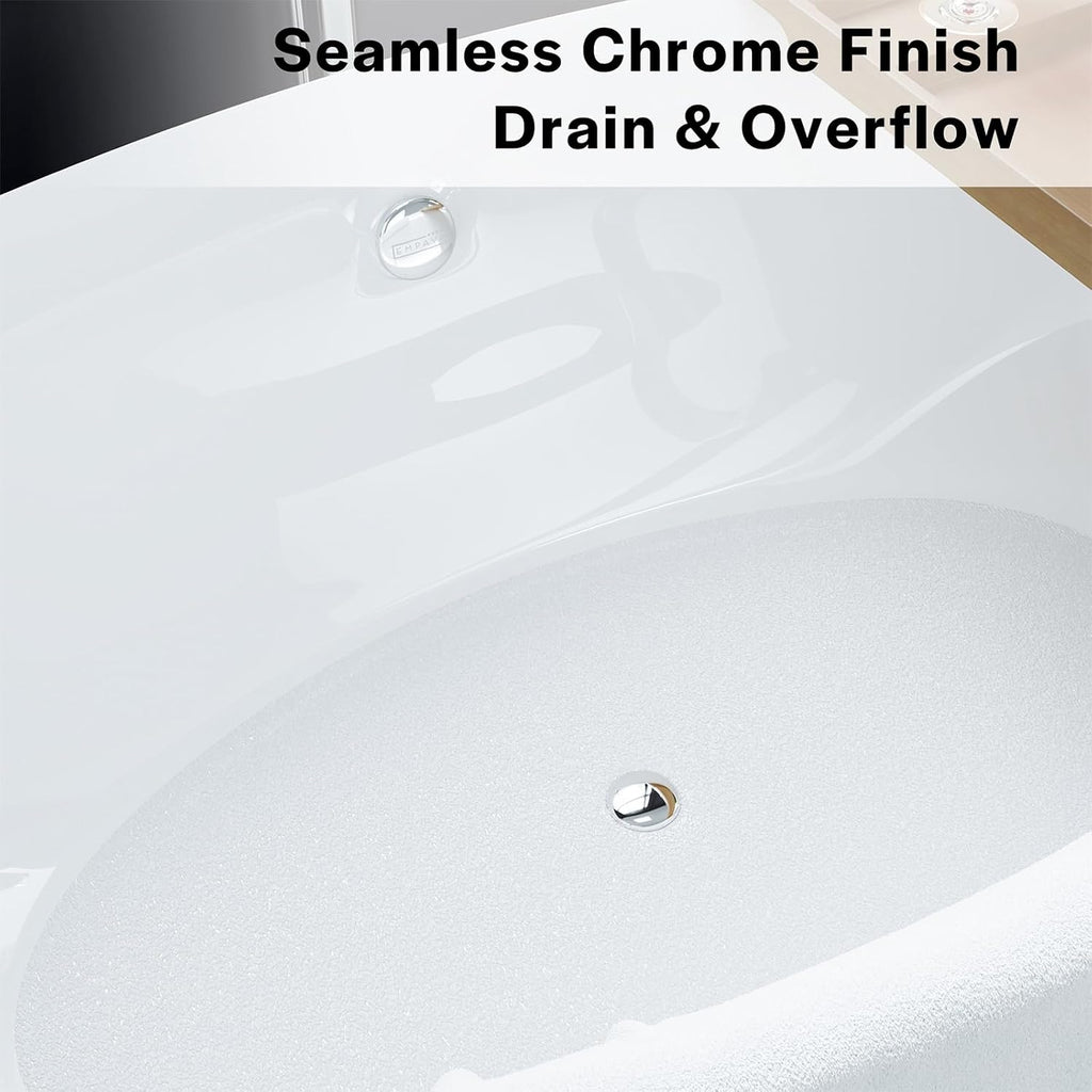 Empava Freestanding Bathtub, 71' Soaking Tub with Center Drain & Overflow – Acrylic Tub, Non-Slip Flat Bottom, Glossy White, cUPC Certified