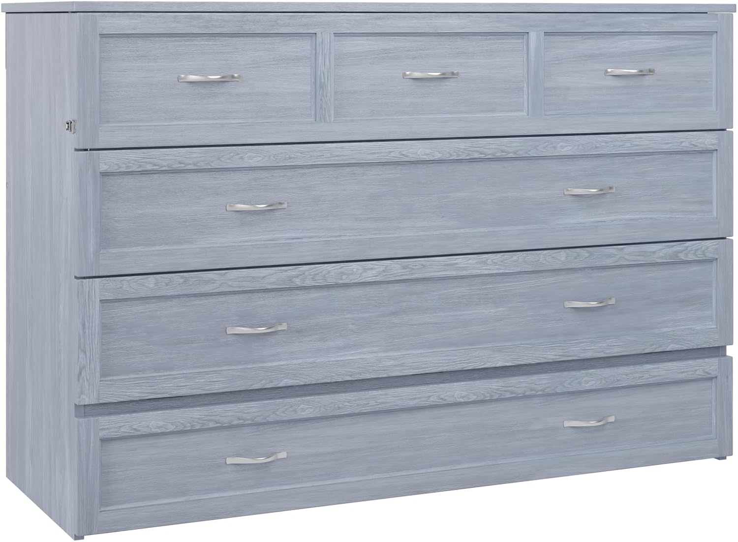 AFI, Northfield Murphy Bed Chest Queen with 6' Mattress, Storage Drawer & Built-in USB Charger, Driftwood