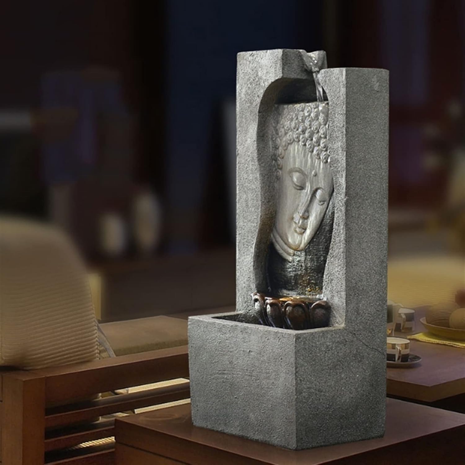 HIHELO Tabletop Fountain Tabletop Fountain Water Buddha Statue Desktop Ornament Fountain Living Room Study Decoration Lucky Waterscape Decoration Indoor Fountain