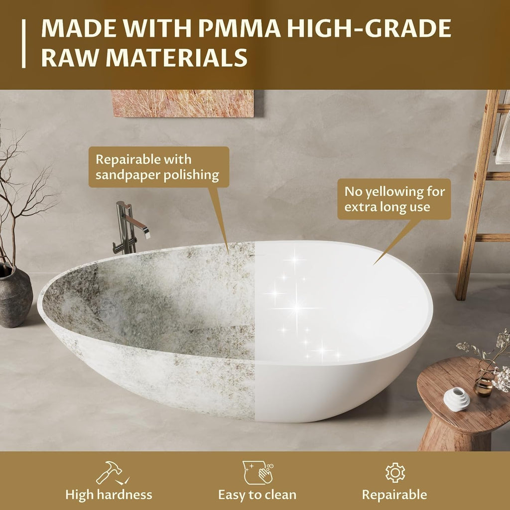 67 inch Freestanding Bathtub for Main Bathroom – Modern All-White Acrylic Free Standing Tub with Chrome Drain & Overflow, Deep Soaking Tub for Full-Body Comfort