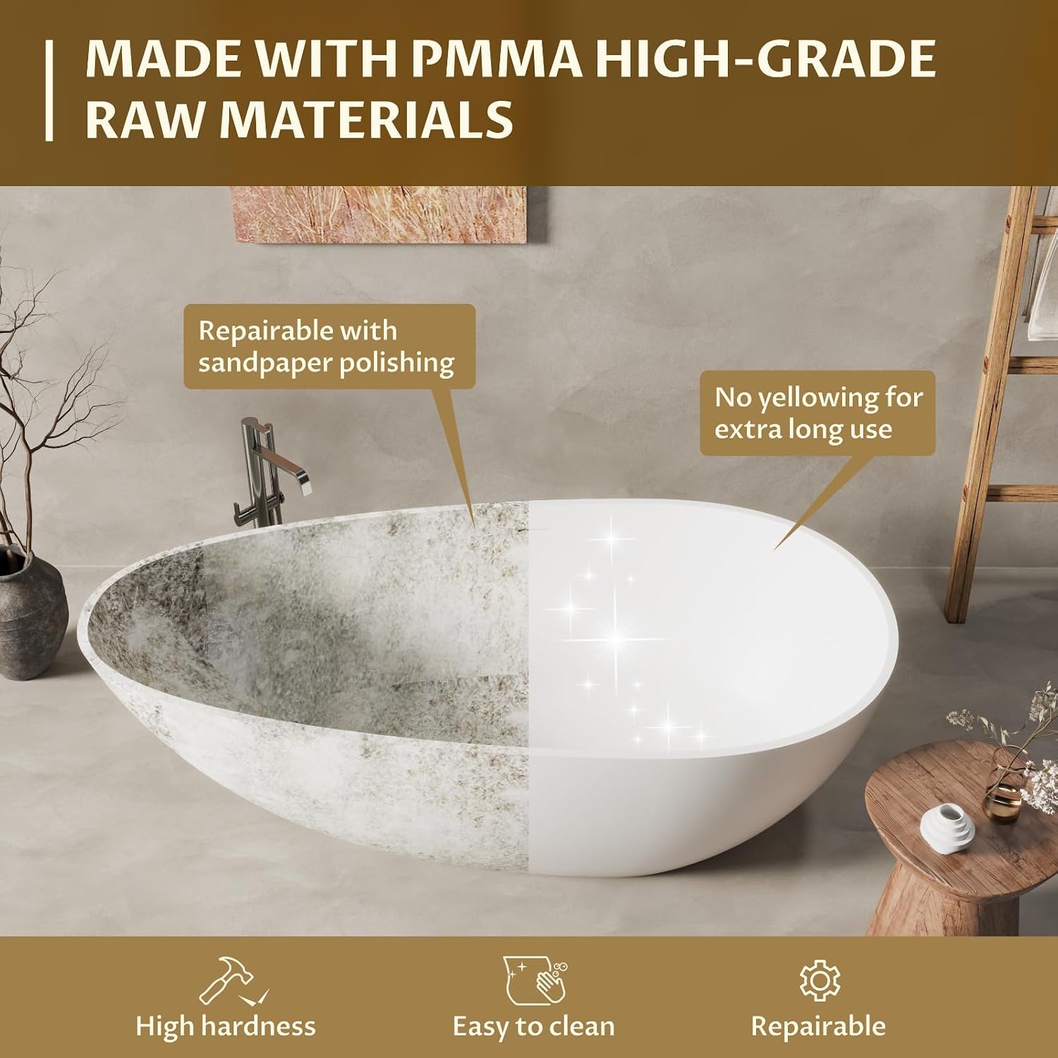 67 inch Freestanding Bathtub for Main Bathroom – Modern All-White Acrylic Free Standing Tub with Chrome Drain & Overflow, Deep Soaking Tub for Full-Body Comfort